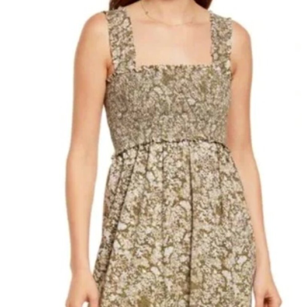 Rails Rumi Smocked Green and white floral Print Midi Dress Size Small